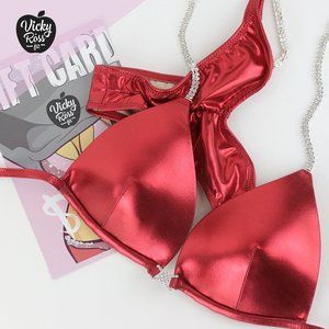 Red Metallic Plain Competition Fitness Bikini